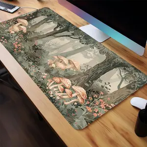 Mushroom Forest Pattern Mouse Pad, 1 Count Rectangle Non-Slip Rubber Base Gaming Mouse Pad with Stitched Edge, Desk Accessories for Home Office Game Room
