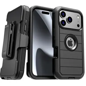 Rome Tech Shockproof Cover Defender Case for iPhone 17/16/15 Pro Max Four Layers of Protection Cellphone Casing Heavy-duty Protection Holster doubles as a kickstand
