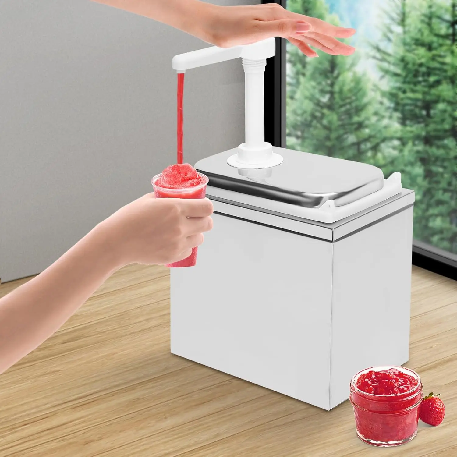 Condiment Pump Station 2L Sauce Dispenser Pump Stainless Steel Ketchup Mustard Dispenser Restaurant Condiment Dispensing Pump for Salad Jam Seasoning Sauce and More Kitchen Utensils Dish
