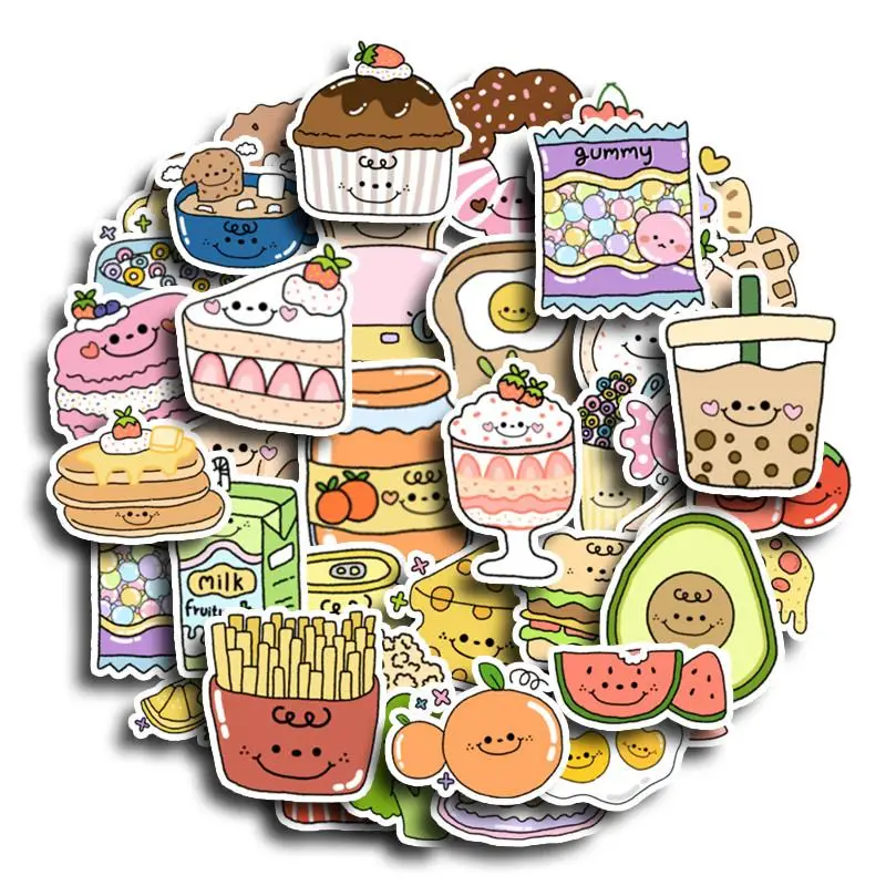40pcs Cute Cartoon Snack Pattern Sticker, Waterproof Decorative Sticker For Scrapbooking, Diary, Stationery, Water Bottle