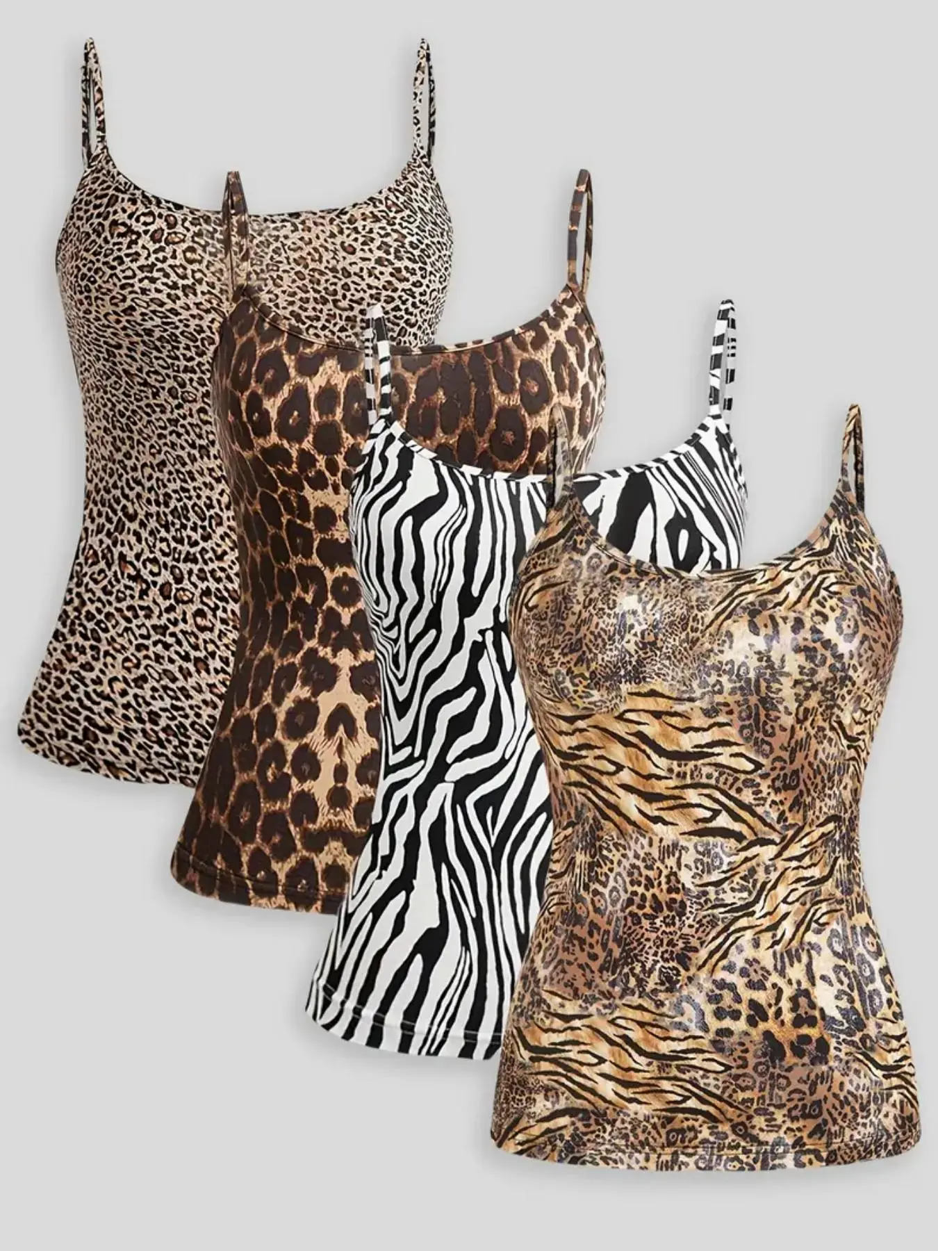 Women's Leopard/Zebra Stripe Print Spaghetti Strap Cami Top, Casual Chic Fashion Sleeveless Top for Summer, Ladies Clothes for Daily Wear, Casual Sleeveless Tops