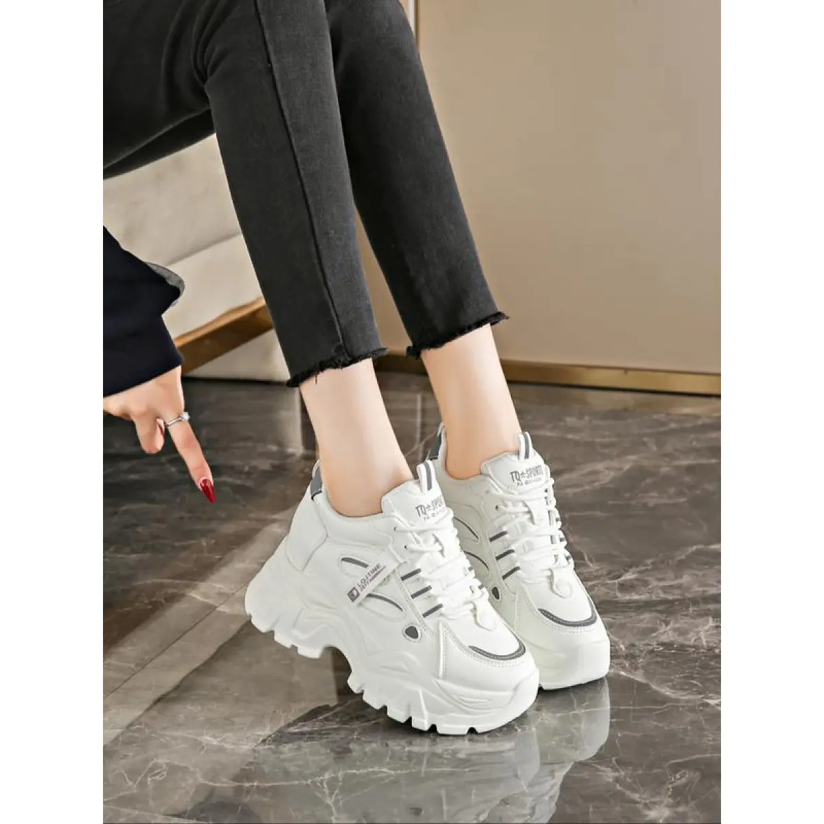 Women's Patchwork Wedge Sneaker Boots, Casual High-Top Athletic Shoe with a Thick TPE Rubber Sole for Daily Wear, Boot Length, Ankle Coverage, Athletic Shoes, Patchwork Look