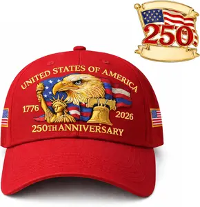 250th Anniversary USA Hat with Liberty Badge, Adjustable 1776-2026 United States Patriotic American Baseball Cap