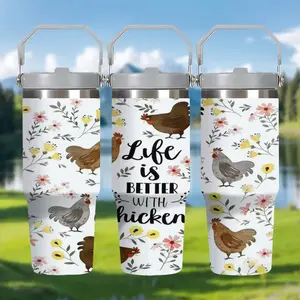 1pc 17oz/17.5oz/20oz/22oz/26oz/30oz/30.5oz/32oz/33oz/40oz Tumbler , Floral Rooster Stainless Steel Vacuum Insulated Travel Coffee Mug Cup Water Bottle, Chicken Stuff Accessories Decor, Rooster Gifts for Women Girls，gifts to relatives and friends