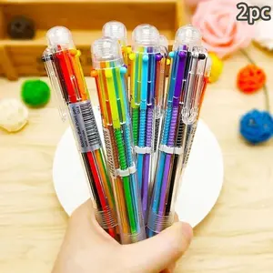 2pcs Multicolor Ballpoint Pen, 6-colors Retractable Ballpoint Pen for Office School Students