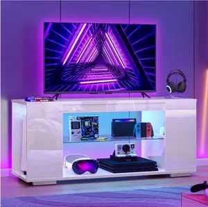47'' TV Stand for TVs up to 55", Gaming Entertainment Center with LED Lights, W