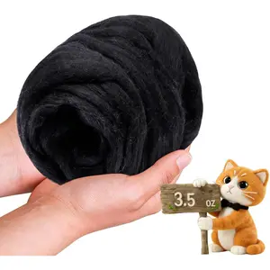 Wool Roving-3.5oz Needle Felting Wool, Soft Multi-Color Wool Fiber, Perfect Felting Wool Pure Wool, Chunky Yarn, for DIY Crafts, NeedleFelting Projects,and Artwork (Black)