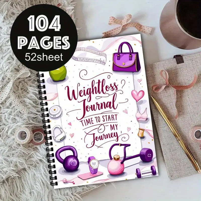 A5 Weight Loss Diary Journal Planner - Spiral Binding Fitness Plan Book with Exercise Record, Diet Tracking Chart and Progress Chart - Simple and stylish fitness account for women and men, suitable for gym/home