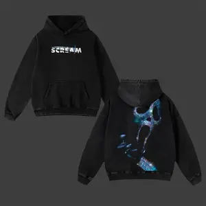 Diamond Ghostface Oversized Hoodie Retro Vintage Scream 7 Movie Double Sided Printed Unisex Classic Casual Soft Cotton Retro Streetwear Apparel, Top Menswear Gift for Movie Horror Fan Lover Merch, Streetwear Graphic Tee