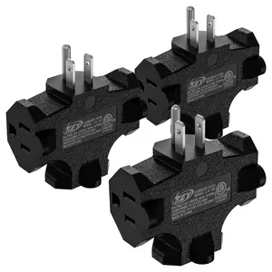 3-Pack 3-Way Plug Adapter (15A 1875W) - 3 Prong Grounded Outlet Extender Splitter ETL listed