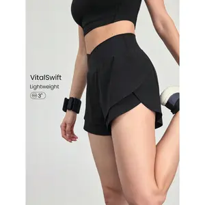 GLOWMODE VitalSwift Speedstar Double Layer Front Panel Crossover Waist Running Shorts Built-In Deodorant Underwear Medium Impact Running Workout Daily Casual Wear