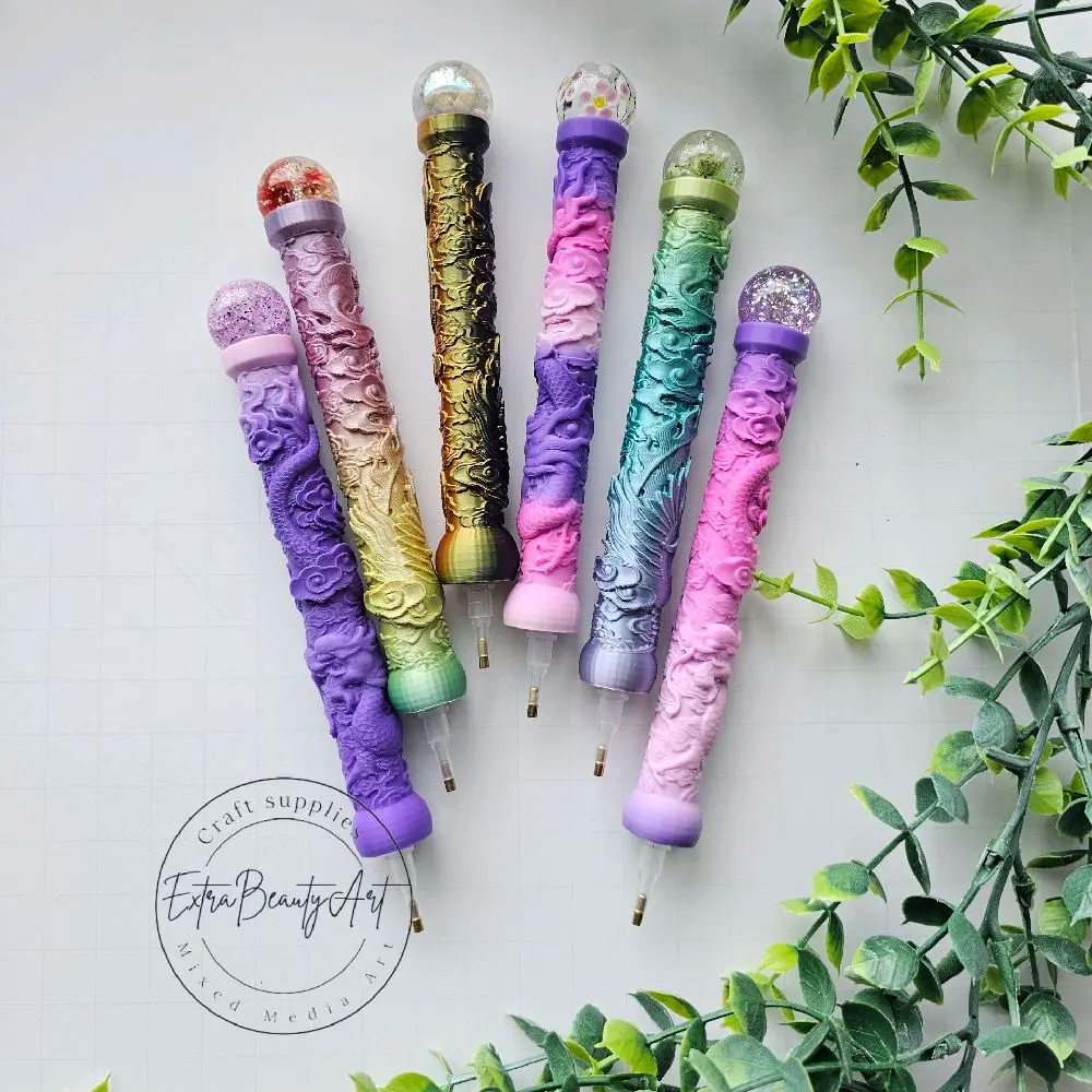 Enchanted Diamond Painting Pen 3D Printed Multiplacer Push Tip One Ended Replacable Tip Art Tool with Colorful Design Plastic or Metal Push Tips Handcraft Handmade Gifts