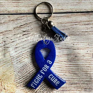 Colon Cancer Awareness Blue Ribbon Keychain Tassel Support
