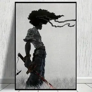 African Samurai Anime Poster Premium Quality Artwork Hand Printed on Luster Photo Paper 8x12 inch Room Aesthetics Wall Decor for Living Room & Bedroom Set Tape
