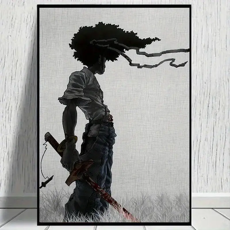 Artistic African Samurai Anime Style Art Photo Poster - Premium Hand-Printed Luster Paper, Multi-Size Unframed Home Decor, 8x12 in Wall Art, Indoor Living Room Decoration with Tape, 200-Year Color Retention