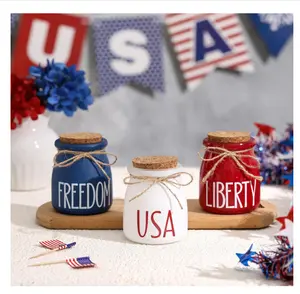 th of July Decorations Mason Jars - Patriotic Red White and Blue Decorations : Memorial Day Decor 3Pcs 250 Anniversary Tiered Tray Decor for Home Table Centerpieces, Desk, Shelves (Fourth of July)