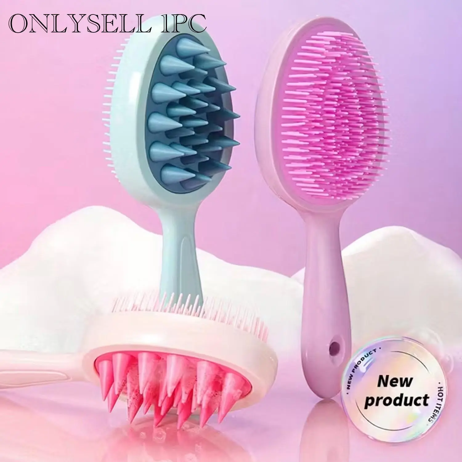 Double-Sided Wet & Dry Hair Brush, Wheat Straw Scalp Massage Shampoo Brush with Soft Silicone Bristles, Detangling and Smoothing Hair Care Brush for Women, Detangling Hairbrush, Anti Tangle Brush, Detangle Brush