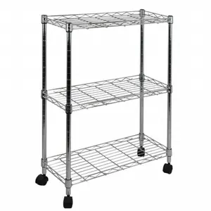 212 MAIN 3-Tier Adjustable Chrome Finish All-Purpose Utility Cart with Height-Adjust Racks, Adjustable Standing Shelf, Large Home Appliance Accessory for Household Kitchen Storage Organization