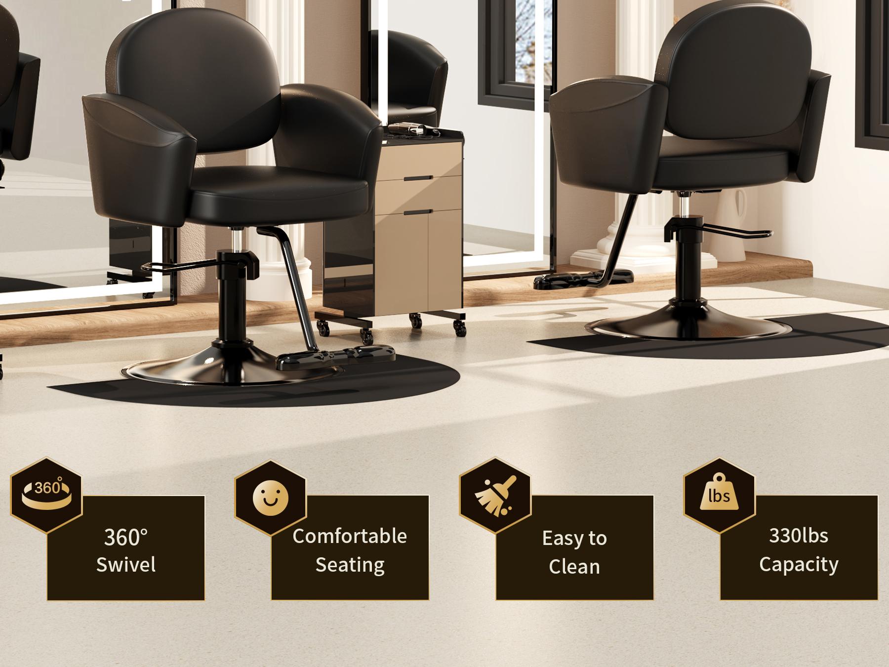 Baasha Luxury Black & Gold Salon Chair | Upgraded High-Resiliency Comfort Cushion | 360° Swivel & Hydraulic Height Adjustable | Scratch-Resistant PU Leather | Heavy Duty Metal Base Professional Styling Chair for Hair Stylists & Beauty Salons