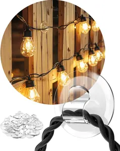 Light Clips for Outside String Lights: 24 Pack Adhesive Hooks for Outdoor String Lights - Outdoor Light Clips for Patio Balcony Fence - Rope Led Light Strip Christmas Decor Hooks