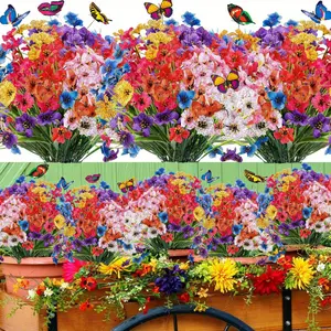 24 pieces of artificial flower sets with butterfly patterns, Faux flower garland, Artificial Hanging Flowers - suitable for spring and summer decoration, garden decoration, lush bouquet arrangement, and artificial outdoor flowers Artificial Flower Plant