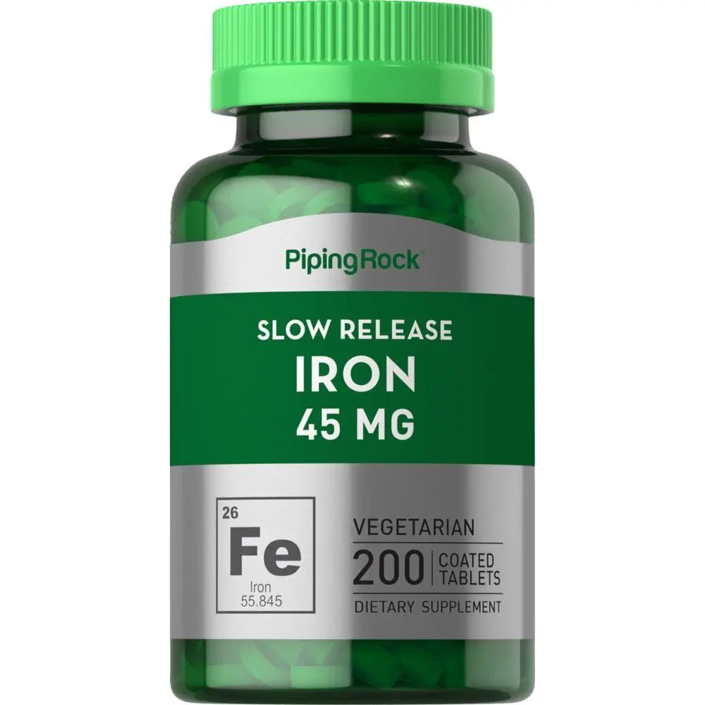 Piping Rock Iron Supplement 45 mg | 200 Tablets | For Women & Men | Slow Release Ferrous Sulfate | Vegetarian, Non-GMO & Gluten Free