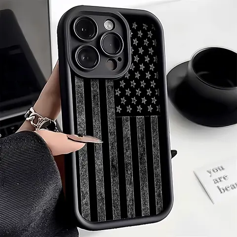 Astronaut National Flag Pattern Silvery-Black Silicone Casing for iPhone 16/15/14 Pro Max/13/12/11/XR/XS Plus - Military-Grade Shockproof Cover, Non-Slip Durable Protection, Transparent Accent Accessories for Women