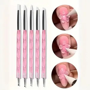 5-Piece Dual-Head Silicone Nail Art Drill Pen Set, Sculpting Tools Kit, Gel Point Painting Pens for Professional Nail Care Manicure Supplies