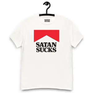 Satan Sucks Classic Smokes Parody Tee | Funny Christian Graphic T-Shirt