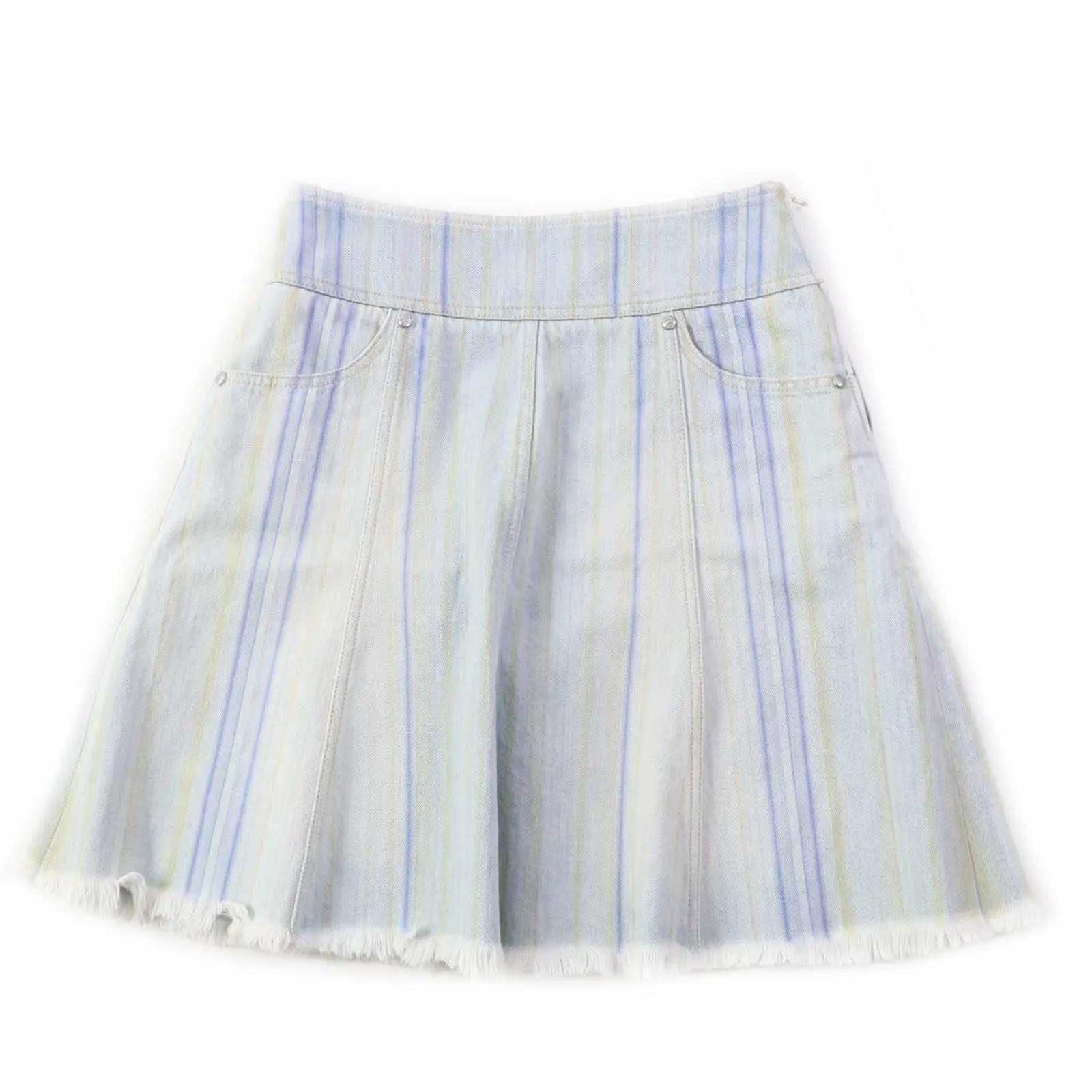 Pre-owned CHANEL Cotton Small Leather Goods Stripe Denim Skirt Light Blue 34