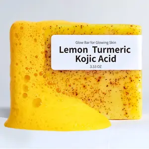 Lemon Turmeric & Kojic Acid Brightening Soap, Deep Cleansing Soap, Glow Nourishing Soap, Dark Spot Remover and glowing skin soap，Face and Body Soap，Facial Skincare，Soap Body Care Body Wash Lemon Flawless Organic