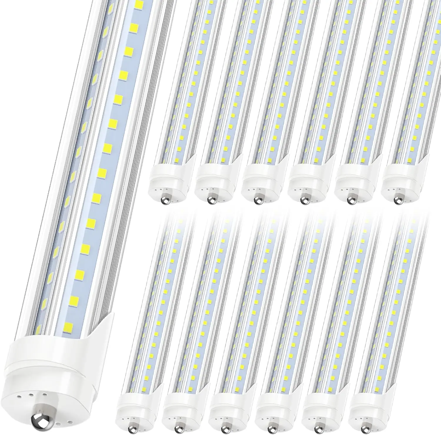 JESLED 8FT V Shape LED Tube Light, 50W 6000LM 6000K Cool White, FA8 Single Pin Base, 130W Fluorescent Replacement, ETL Listed, Garage Shop Light (12 Pack)
