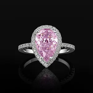 Elegant Luxury Pear-Shaped Zircon Engagement Ring - with Prong Set Halo, 3 Prong Setting, Christmas Gift, Wedding & Vacation Jewelry, All Seasons Compatible