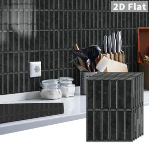 10 PCS GST PE Crystal Foam Tile Stickers (Industrial Black Vertical Brick), Color Box Pack, Waterproof Oil-Proof Anti-Collision Self-Adhesive Wall Tiles for Kitchen Bathroom Ceiling Home Decor