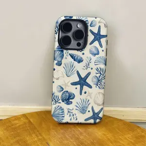 Blue Nautical Coastal Beach Starfish And Seashells Phone Case Compatible With IPhone 17 16 15 14 Plus 13 Pro Max 12 11