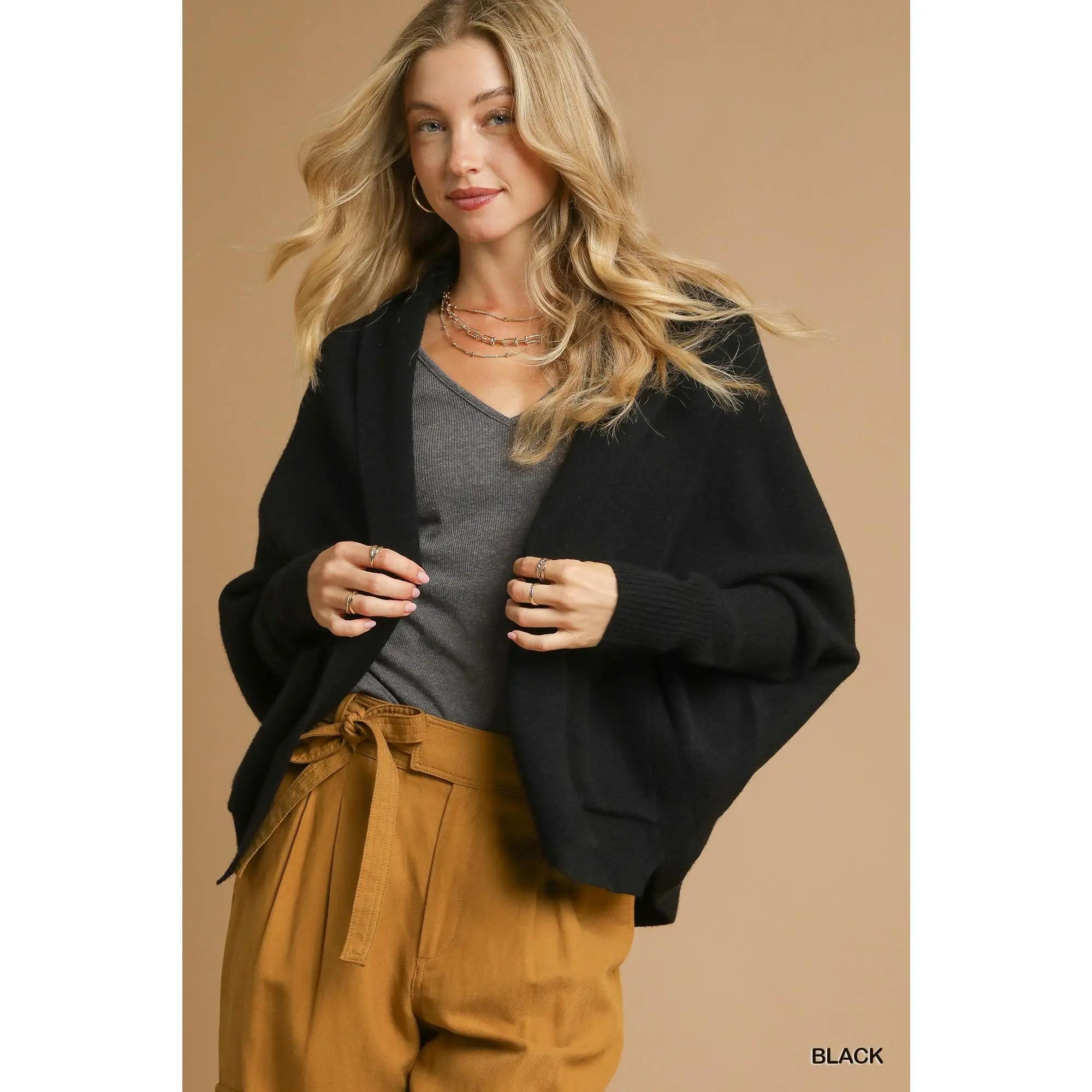 Umgee Open Front Cardigan with Front Pockets