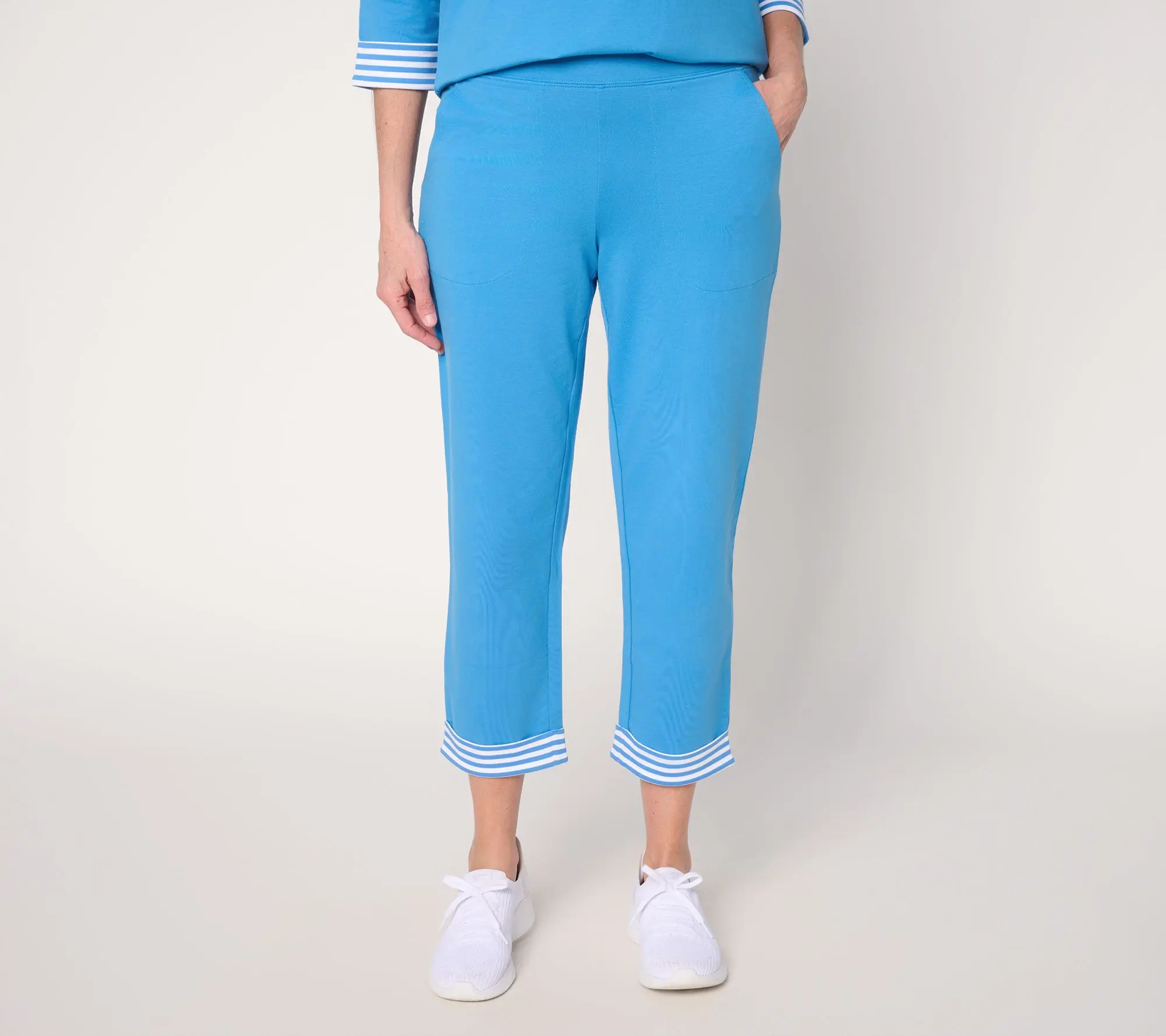 Denim & Co. Active Petite French Terry Straight Leg Crop Pants