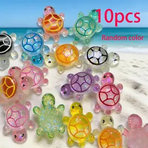 10-Piece Glitter Turtle Set, Random Colors, Colorful Transparent Resin Turtles, Handmade DIY Jewelry Accessories, Craft Supplies, Sparkling Charms