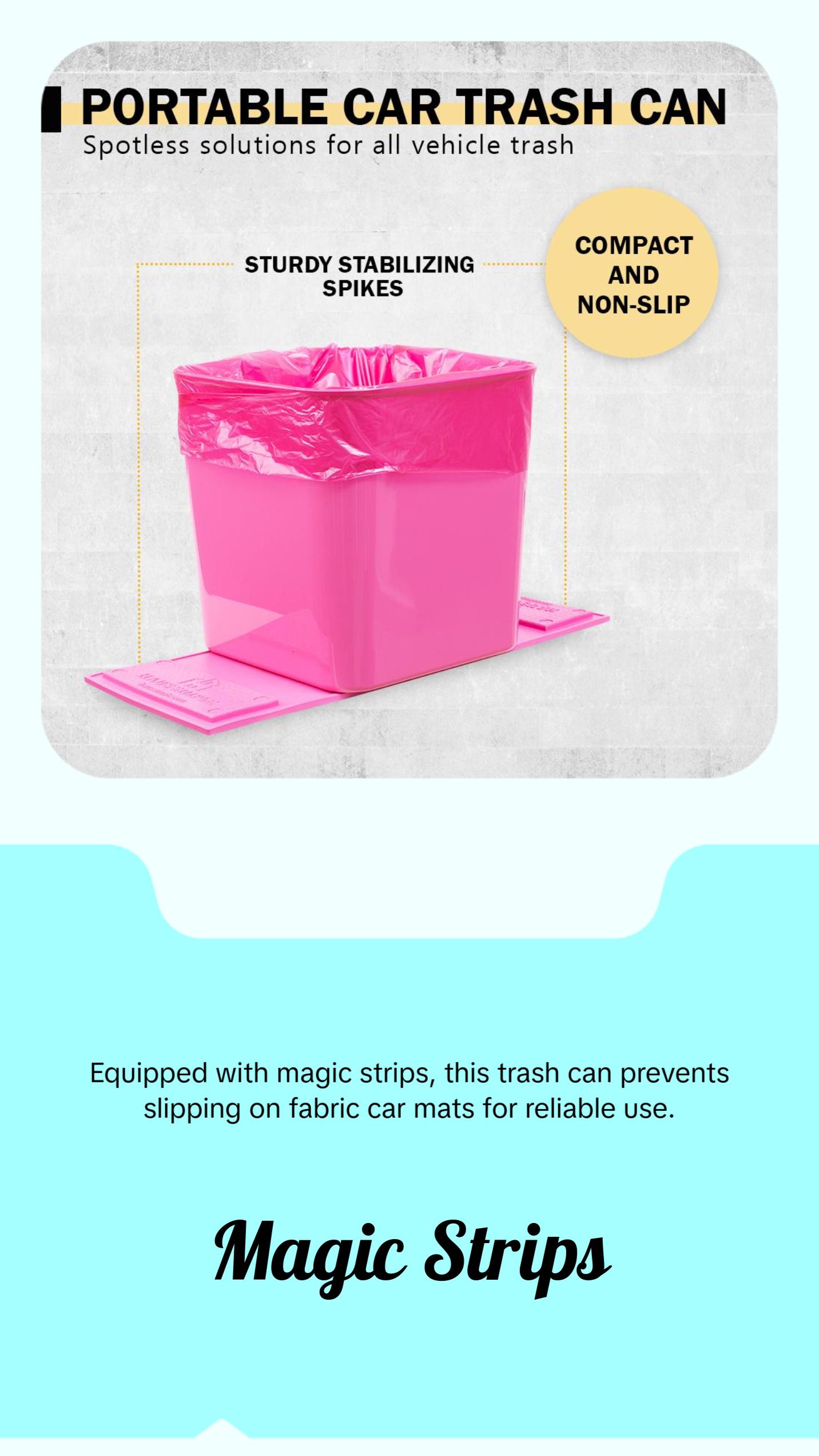 Haussimple Pink Car Trash Can with Stability Flaps Magic Strips & Free Trash Bag Roll Liners Compact Design for Car Organization