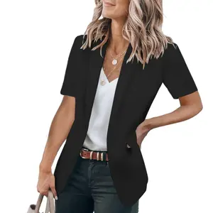 Women's Casual Blazer Short Sleeve Lapel Open Front Work Office Suit Jacket