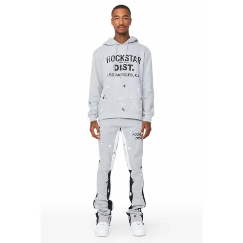 Scottie Heather Grey Paint Splatter Hoodie/Stacked Flare Track Set