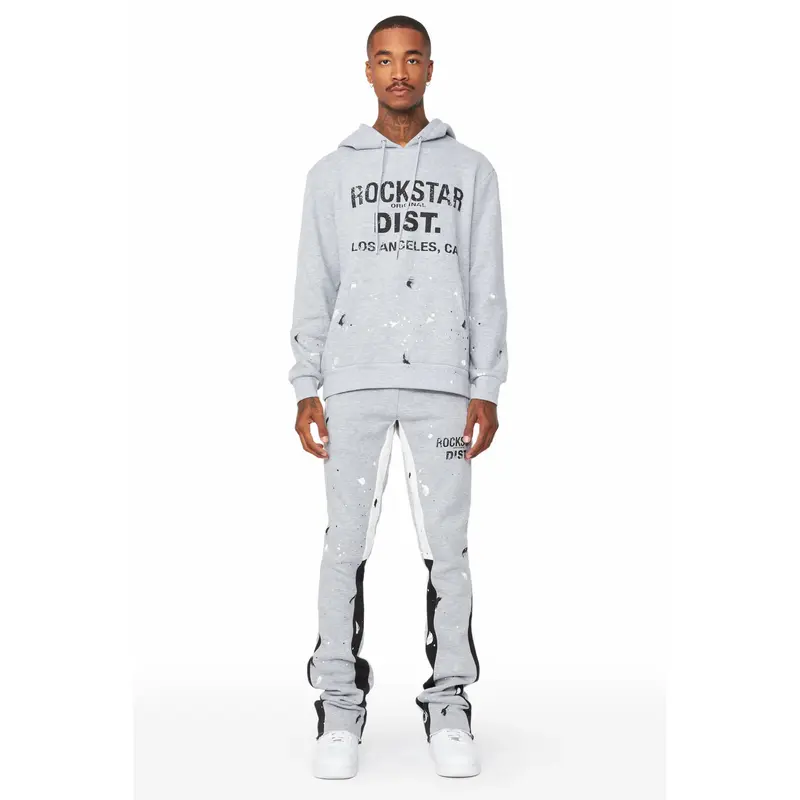 Scottie Heather Grey Paint Splatter Hoodie/Stacked Flare Track Set