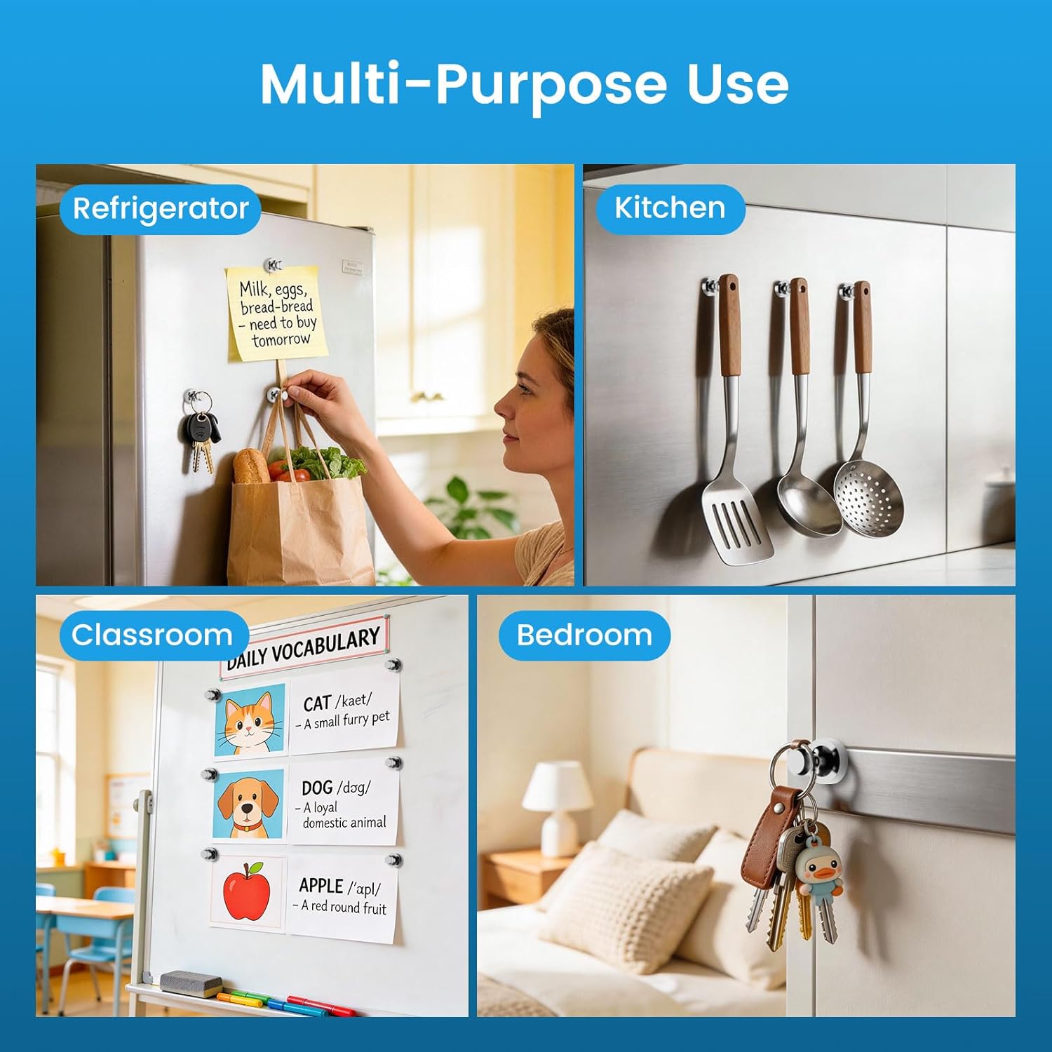 LOVIMAG Fridge Magnets 8 PcsRefrigerator Whiteboard Small StrongMagnet Classroom Kitchen AccessoriesDecorative Locker Set Decor Must HavesOffice Calendar Refrigerador MagneticCute Crafts Silver