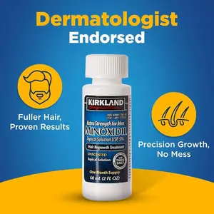 Kirkland Minoxidil 5% for Men & WomenUniversal Solution for Pattern Baldness &Thinning Liquid Hair Growth Booster| TargetsHair Thinning at the Root, Enhances HairDensity & Supports Healthy Growth