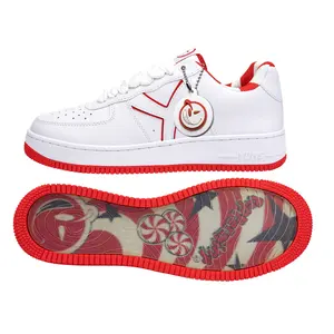 YUMS Peppermint Sneakers - White and Red Leather Streetwear Shoes - Low Top, Comfort, Fashion Sneakers Mens shoes Classic casual