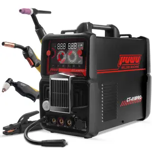PUWU CT-418PRO Plasma Cutter Welder Gas MIG/Gasless MIG/Lift TIG/Stick/CUT 5 in 1 Aluminum Welding Machine 110V/220V Dual Voltage IGBT Inverter LED Display MP200 Multi Process Welder with Accessories