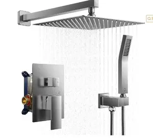 Shower Systems, 10" Rainfall Square Head and Handle Set, Shower Faucet Combo Kits, Wall Mounted Shower Fixtures With Shower Valve