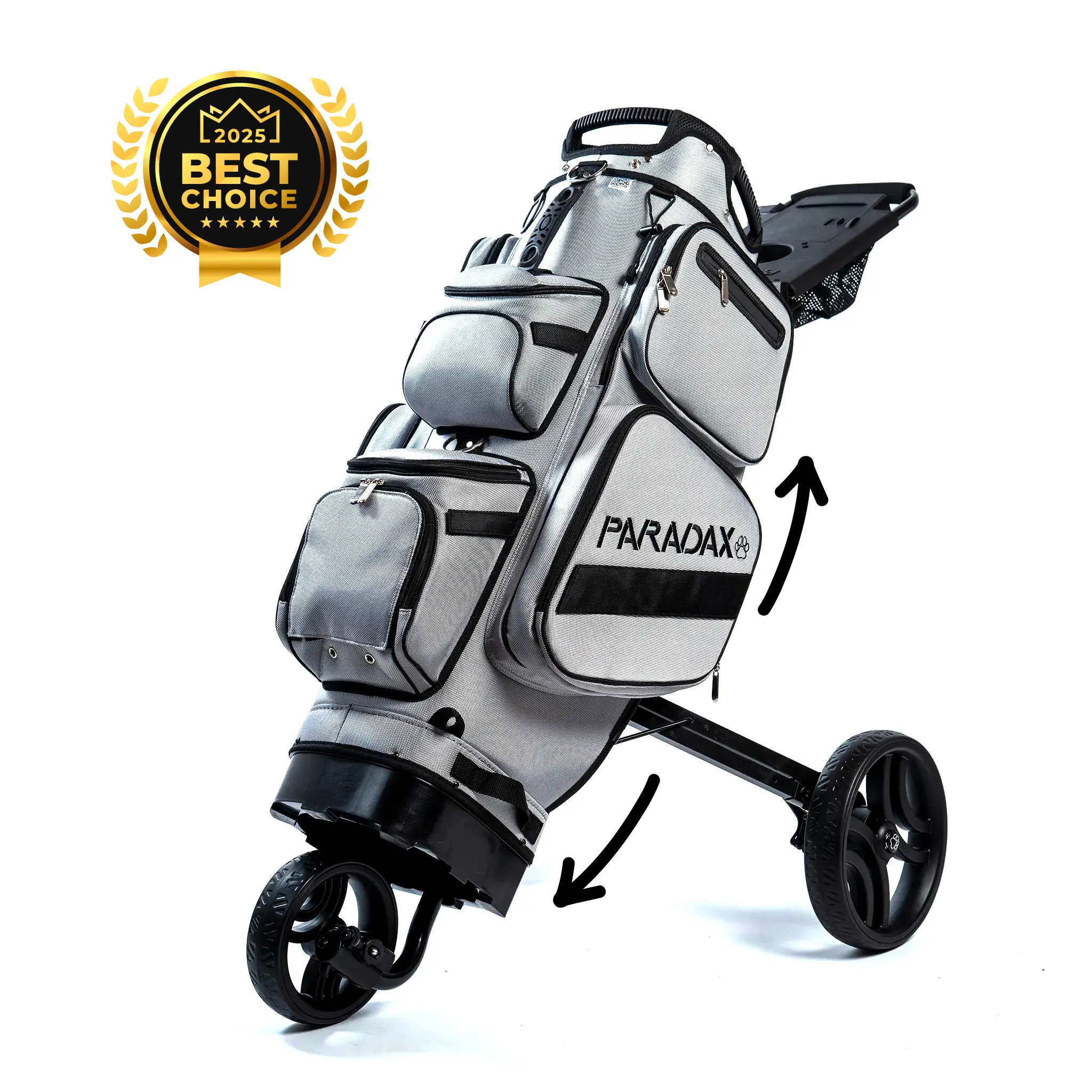 Paradax AI-1 All-In-One Golf Bag with Built-in 3-Wheel Push Cart - Gray