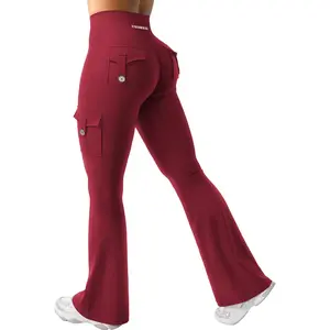 YEOREO Women's High-Waisted Flare Leggings with Hidden Pockets, Scrunch Design & No Front Seam - Ideal for Gym, Yoga & Workouts! Stylish Comfort for Active Lifestyles!
