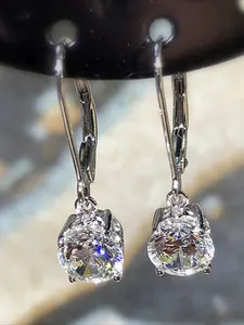 White Zircon Hoop Earrings for Women , Valentine's Day Gift, Bridal Wedding Engagement Jewelry, Daily Wear Decorative Accessories, Dangle Earrings